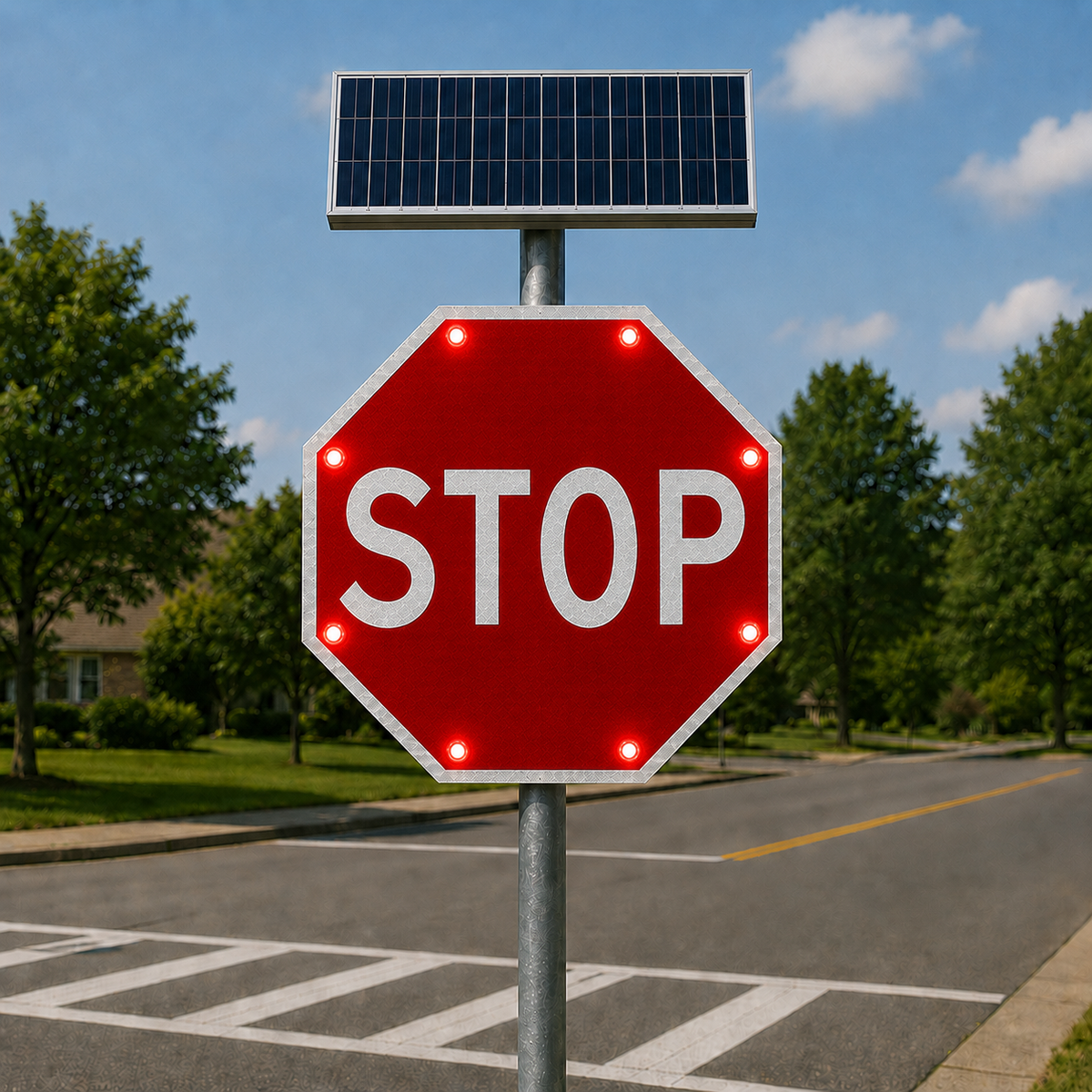 Winstar Enhanced Visibility Solar LED Stop Sign 30 in x 30 in, Diamond Grade, R1-1 MUTCD