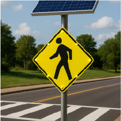 Winstar Pedestrian Crossing Solar LED Traffic Sign 30 in x 30 in, Yellow, Diamond Grade, W11-2 MUTCD