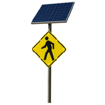 Winstar Pedestrian Crossing Solar LED Traffic Sign 30 in x 30 in, Yellow, Diamond Grade, W11-2 MUTCD