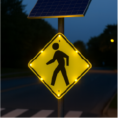 Winstar Pedestrian Crossing Solar LED Traffic Sign 30 in x 30 in, Yellow, Diamond Grade, W11-2 MUTCD