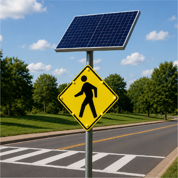 Winstar Pedestrian Crossing Solar LED Traffic Sign 30 in x 30 in, Yellow, Diamond Grade, W11-2 MUTCD