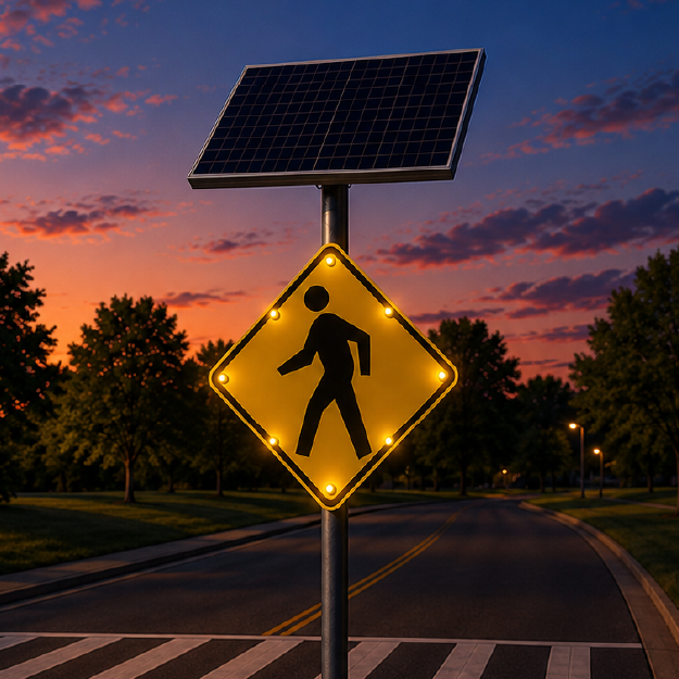 Winstar Pedestrian Crossing Solar LED Traffic Sign 30 in x 30 in, Yellow, Diamond Grade, W11-2 MUTCD