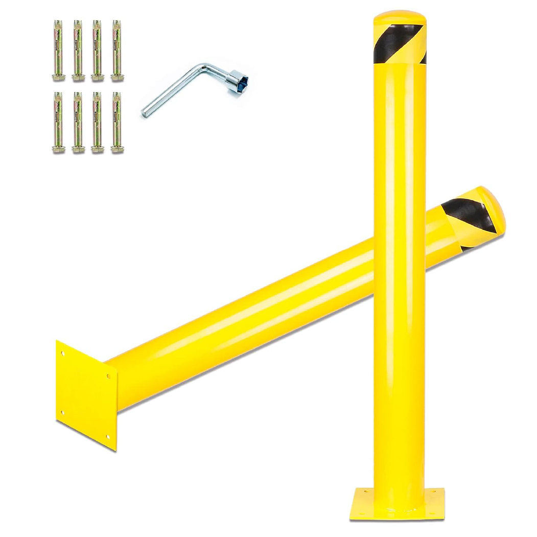Winstar Steel Safety Bollards 2 Pack, 48&quot; x 4.5&quot; D, 5.5&quot; D