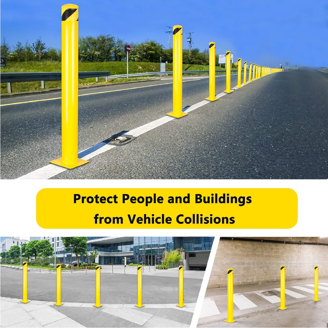 Winstar Steel Safety Bollards 2 Pack, 48&quot; x 4.5&quot; D, 5.5&quot; D