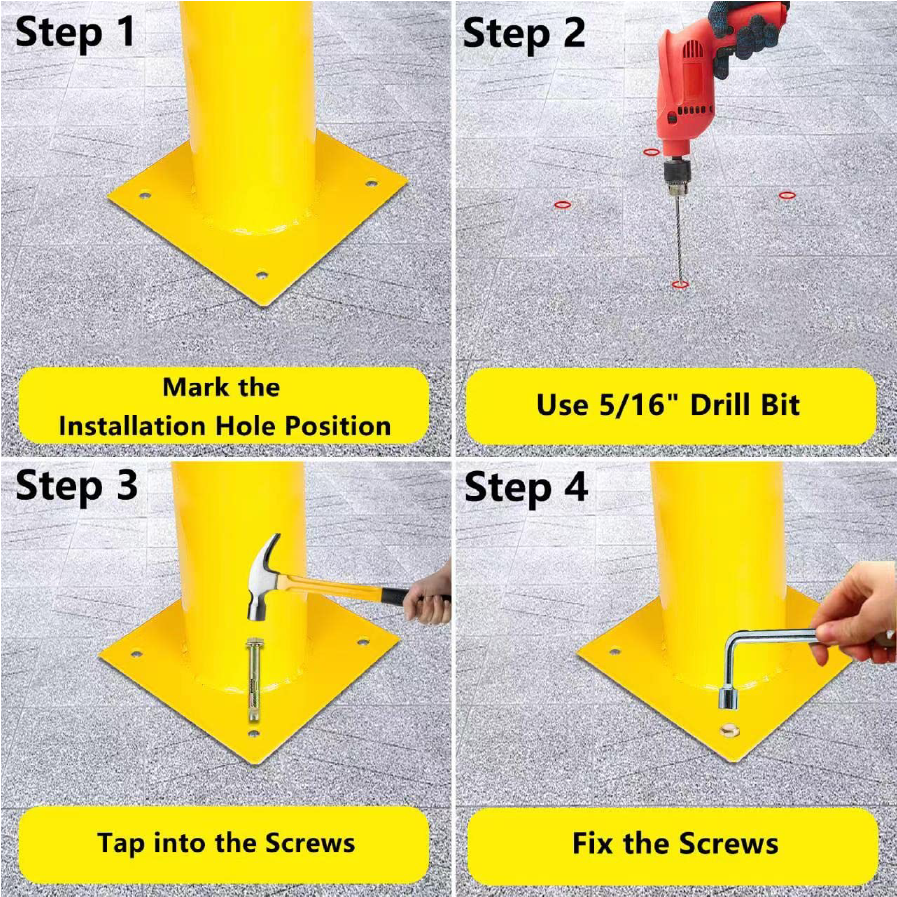 Winstar Steel Safety Bollards 2 Pack, 36&quot; x 4.5&quot; D, 5.5&quot; D